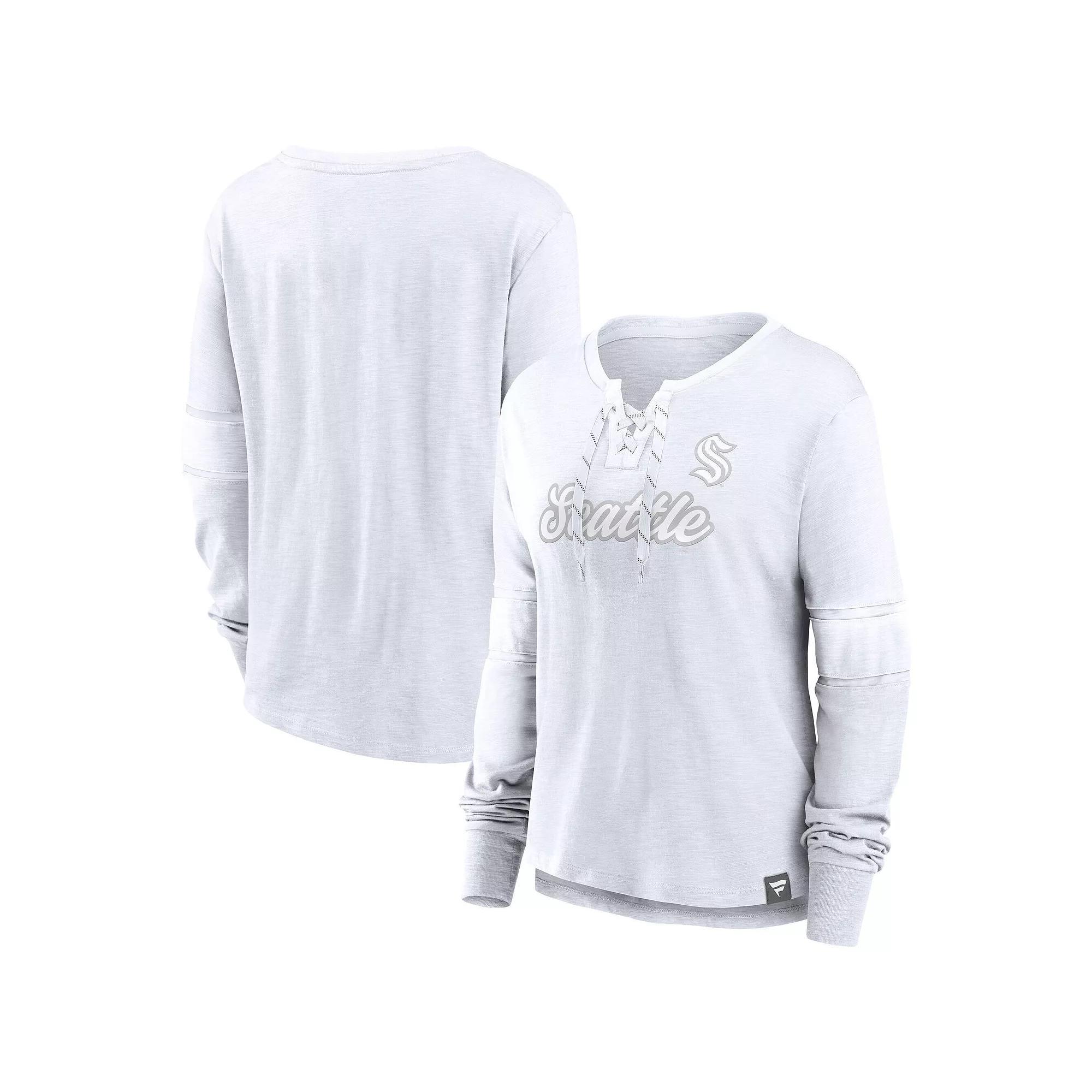 Women's Fanatics  Seattle Kraken White Out Lace-Up Fashion Long Sleeve T-Shirt, Size: XL, Krk White Product Image