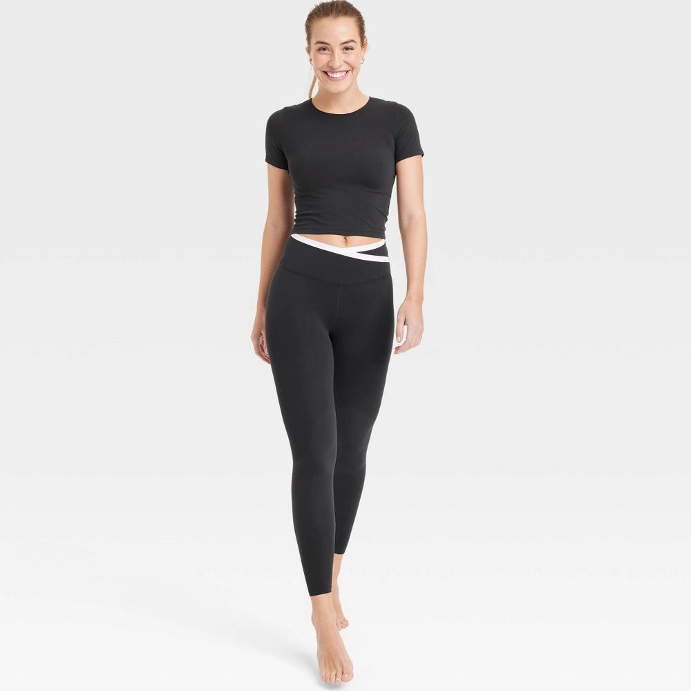 Women's Everyday Soft Cropped Short Sleeve T-Shirt - All In Motion™ Black M: Moisture Wicking, UPF 50+ Product Image