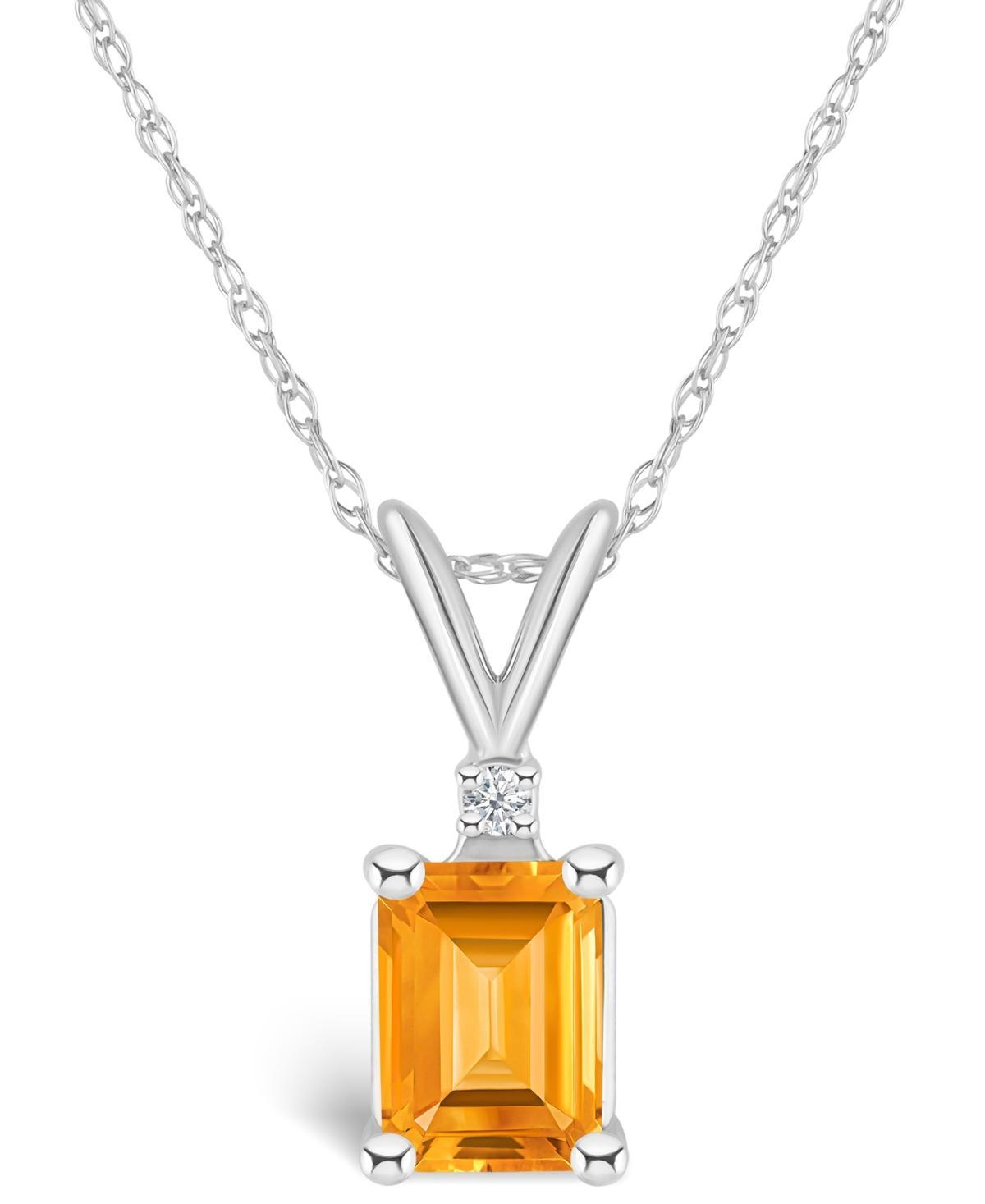 Celebration Gems 14k Gold Emerald Cut Citrine & Diamond Accent Pendant Necklace, Women's, Size: 18" Product Image