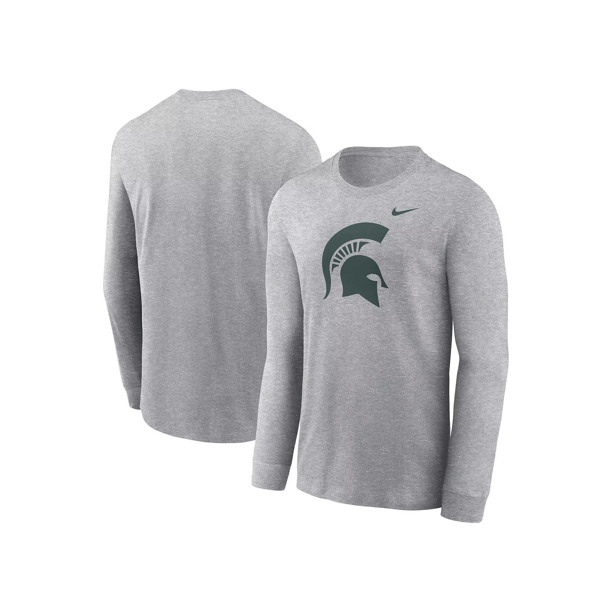 Men's Nike Heather Gray Michigan State Spartans Primary Logo Long Sleeve T-Shirt, Size: 2XL, Grey Product Image