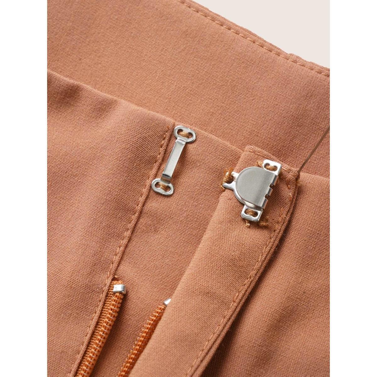 Plus Size Plain Zipper Fly Pleated Wide Leg Pants Women Coral Casual Wide Leg High Rise Everyday Pants BloomChic 18-20/2X Product Image