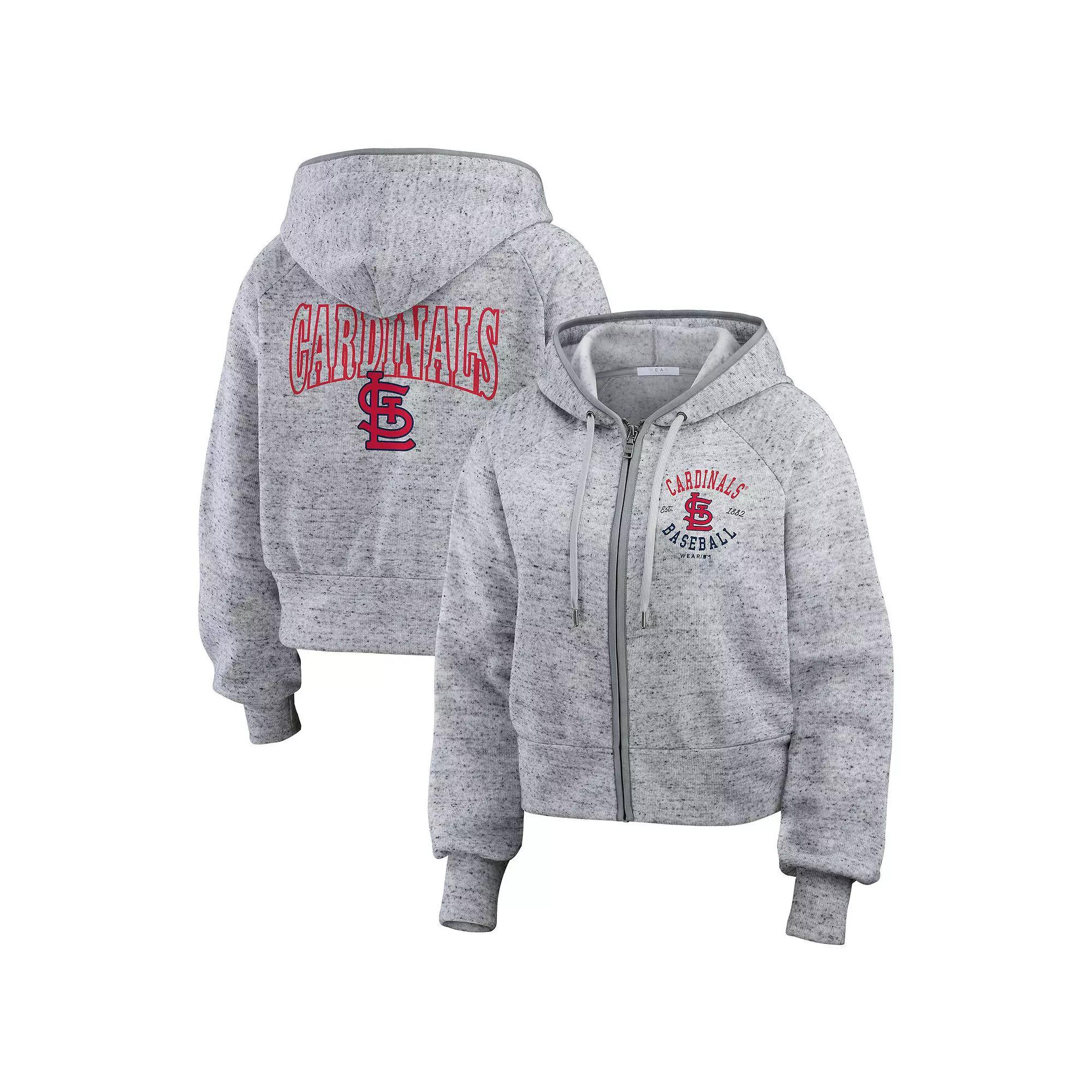 Women's WEAR by Erin Andrews  Heather Gray St. Louis Cardinals Speckled Fleece Cropped Full-Zip Hoodie, Size: Medium, Grey Product Image