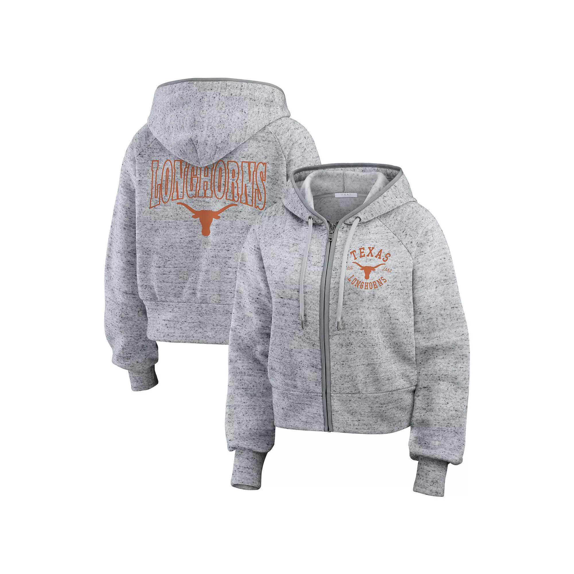 Women's WEAR by Erin Andrews Heather Gray Texas Longhorns Wear Speckle Double-Hit Raglan Full-Zip Hoodie, Size: Large, Grey Product Image