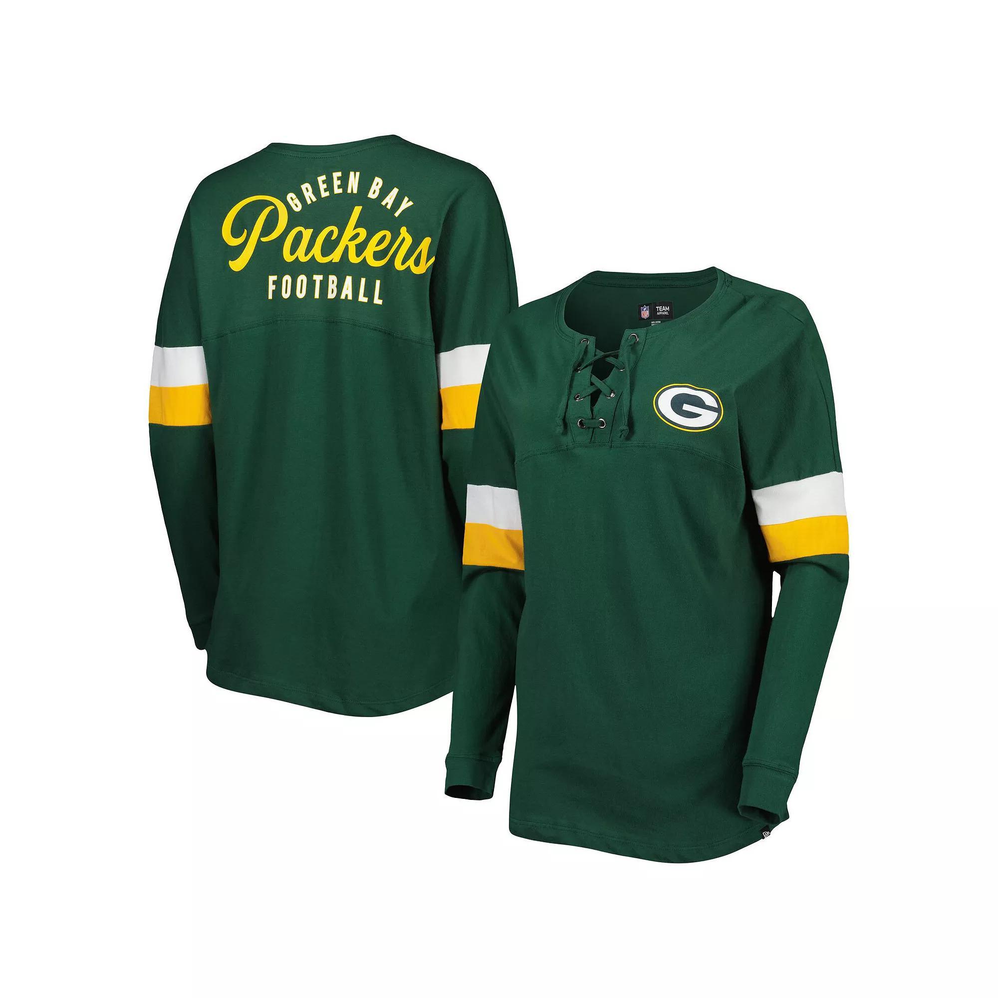 Women's New Era  Green Green Bay Packers Athletic Varsity Lightweight Lace-Up Long Sleeve T-Shirt, Size: XS Product Image