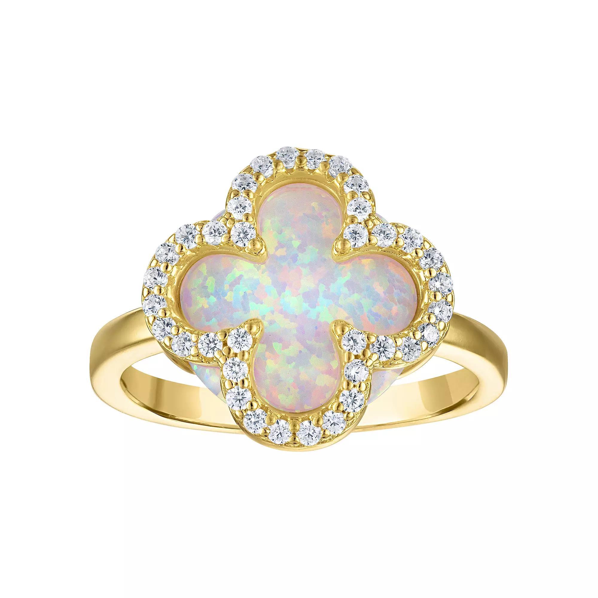 Designs by Gioelli Gold Over Silver Gemstone Clover Ring, Womens Created White Product Image