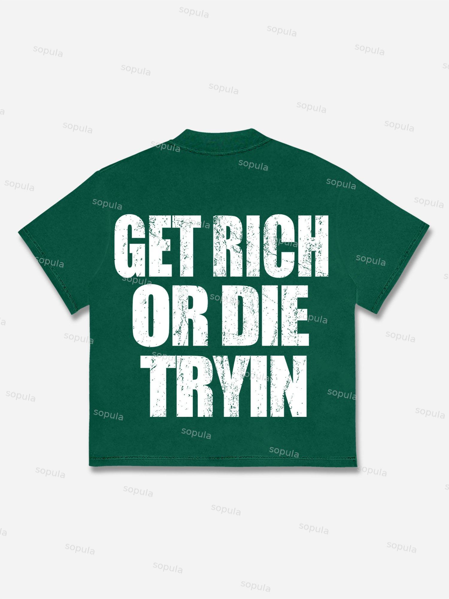 Vintage Get Rich Money Portrait Print Cotton T-shirt Product Image