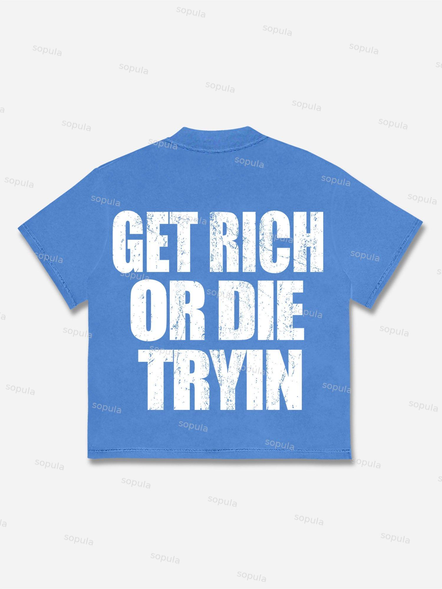Vintage Get Rich Money Portrait Print Cotton T-shirt Product Image