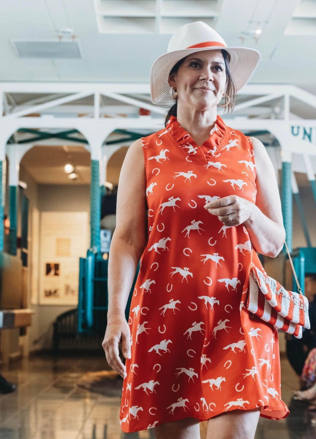 Red  Ruffle Horse Print Dress Product Image