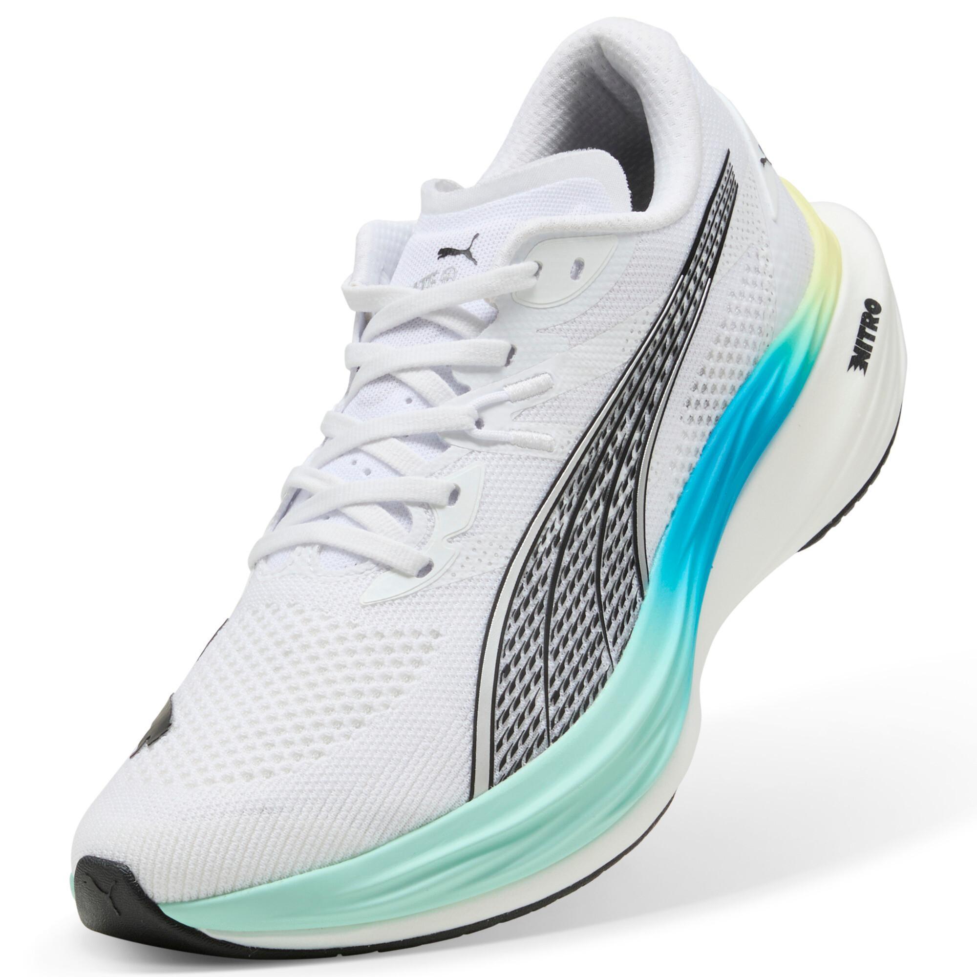 PUMA Deviate NITROâ¢ 3 Men's Road Running Shoes in White/Mint Melt Product Image