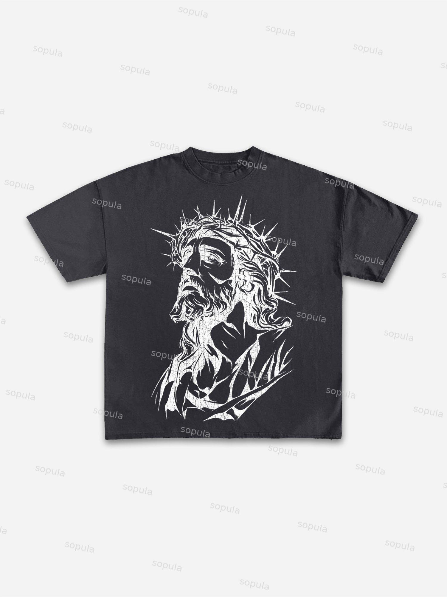 Jesus Graphic Print Cotton T-shirt Product Image