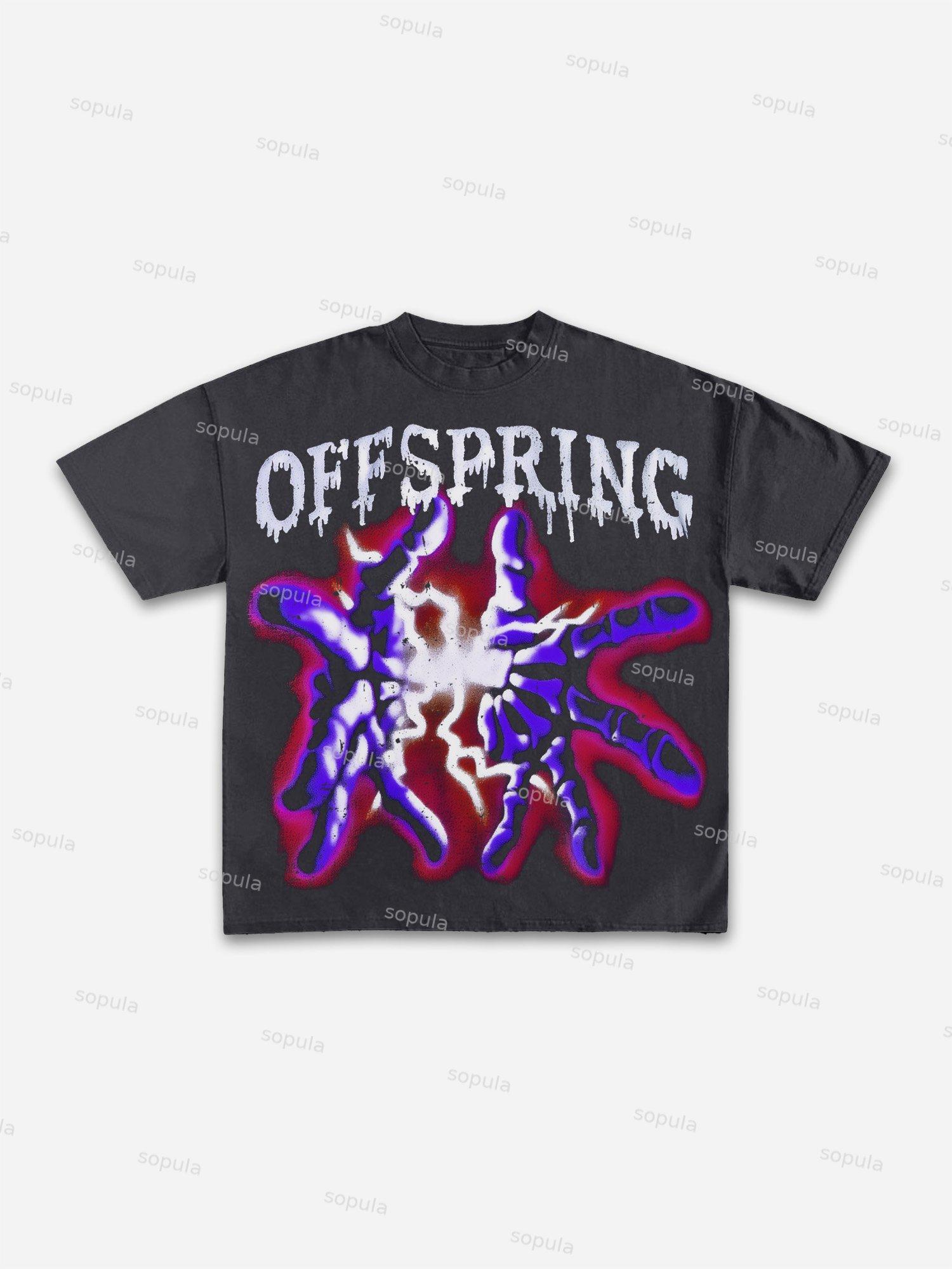 Flame Skull Graffiti Print Cotton T-shirt Product Image