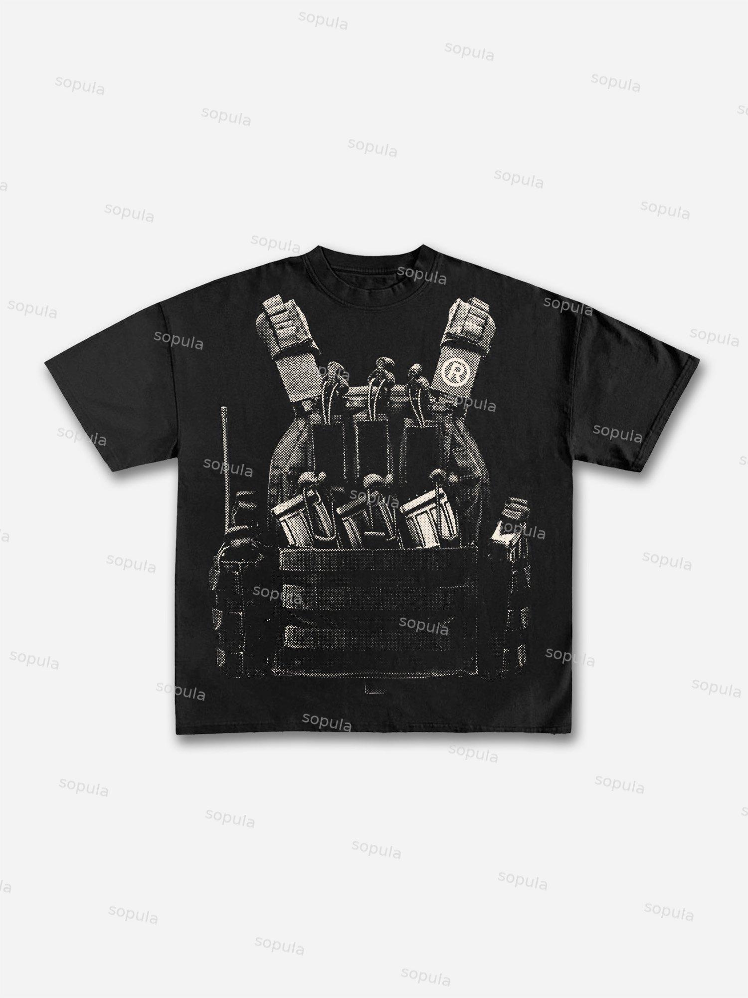 Vintage Locations Body Armor Firearms Graphic Cotton T-shirt Product Image
