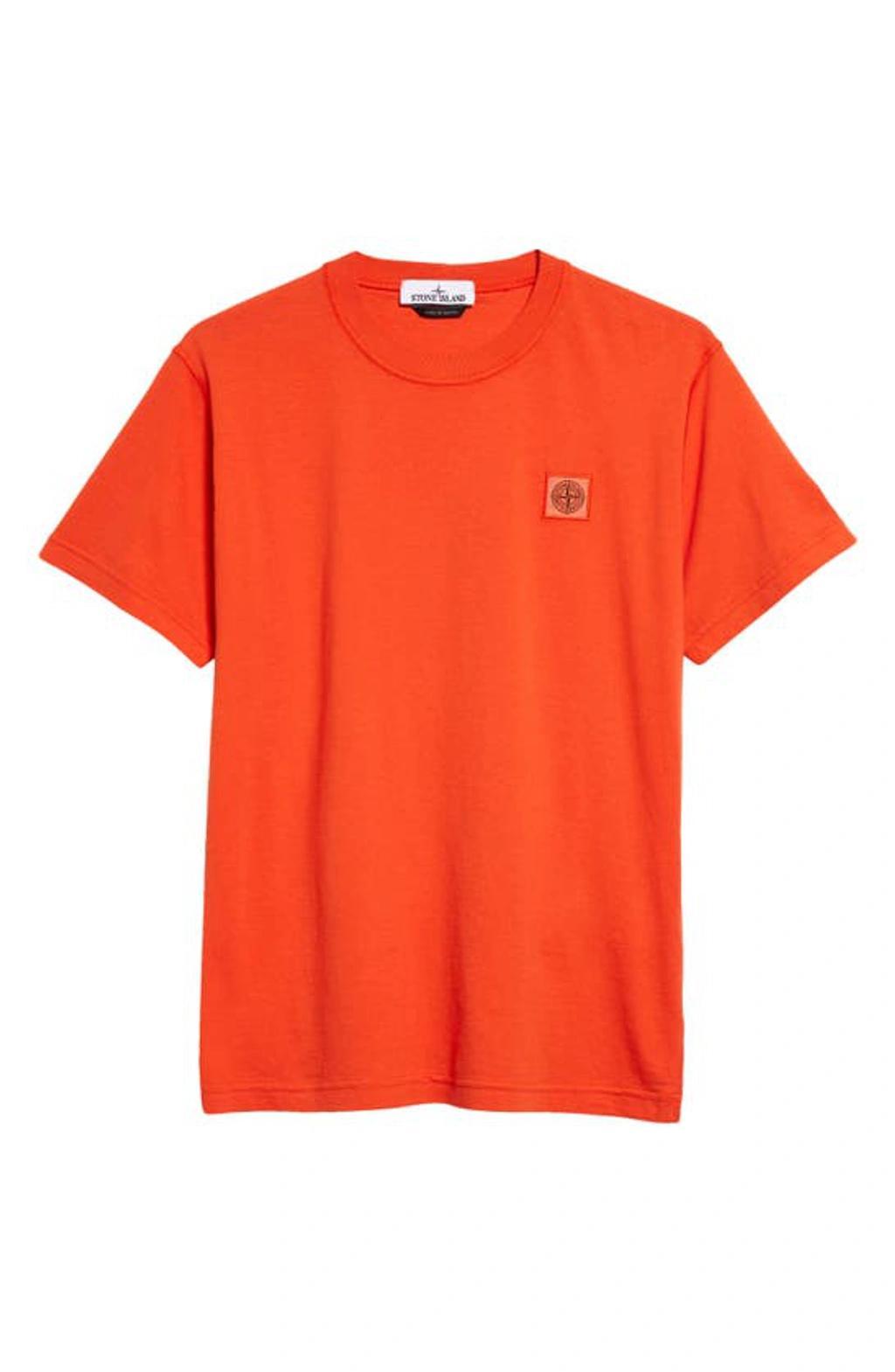 STONE ISLAND Logo-patch Cotton T-shirt In Orange Product Image