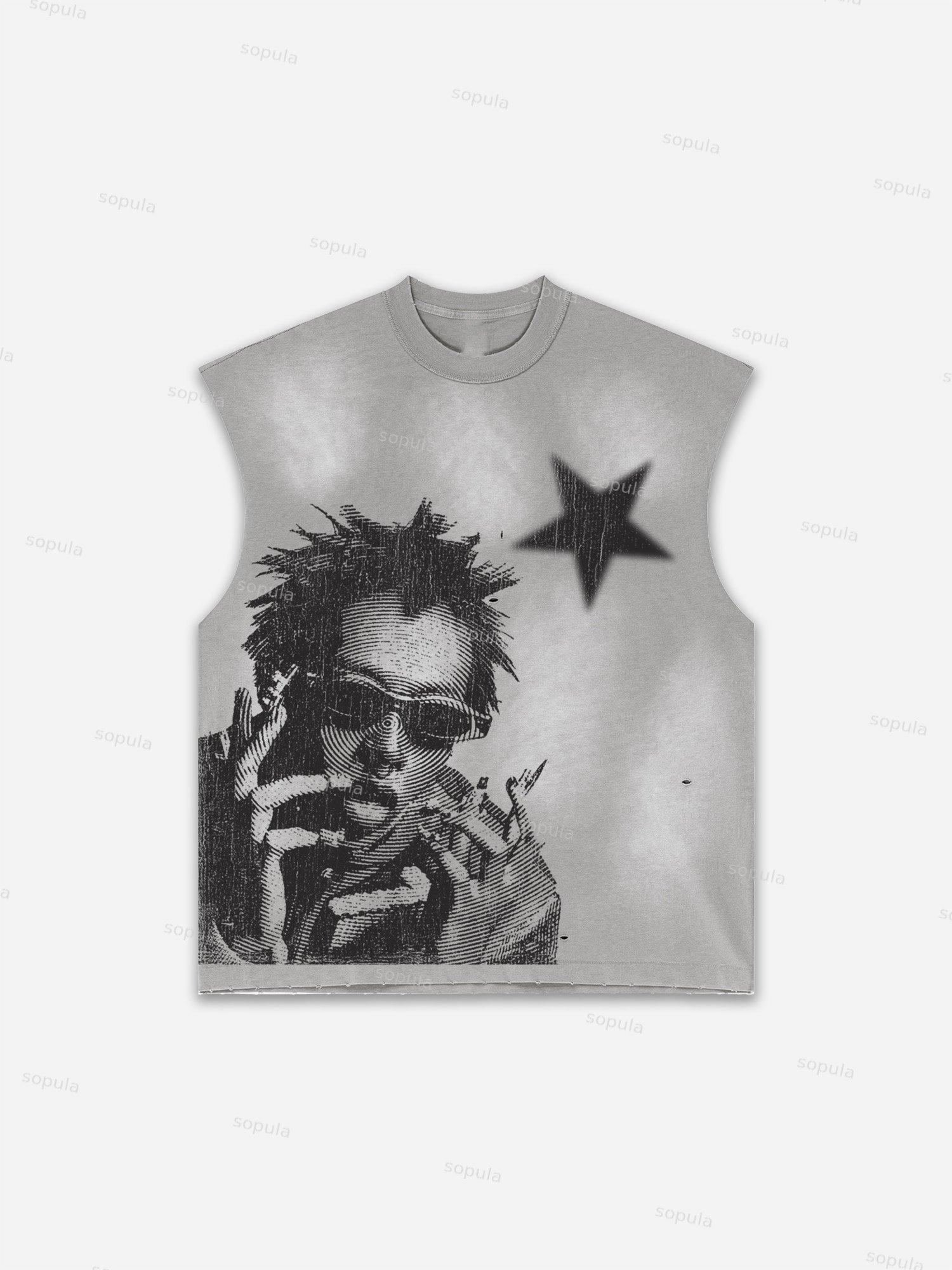 Men's Washed Savage Eagle Head Print Tank Top Product Image