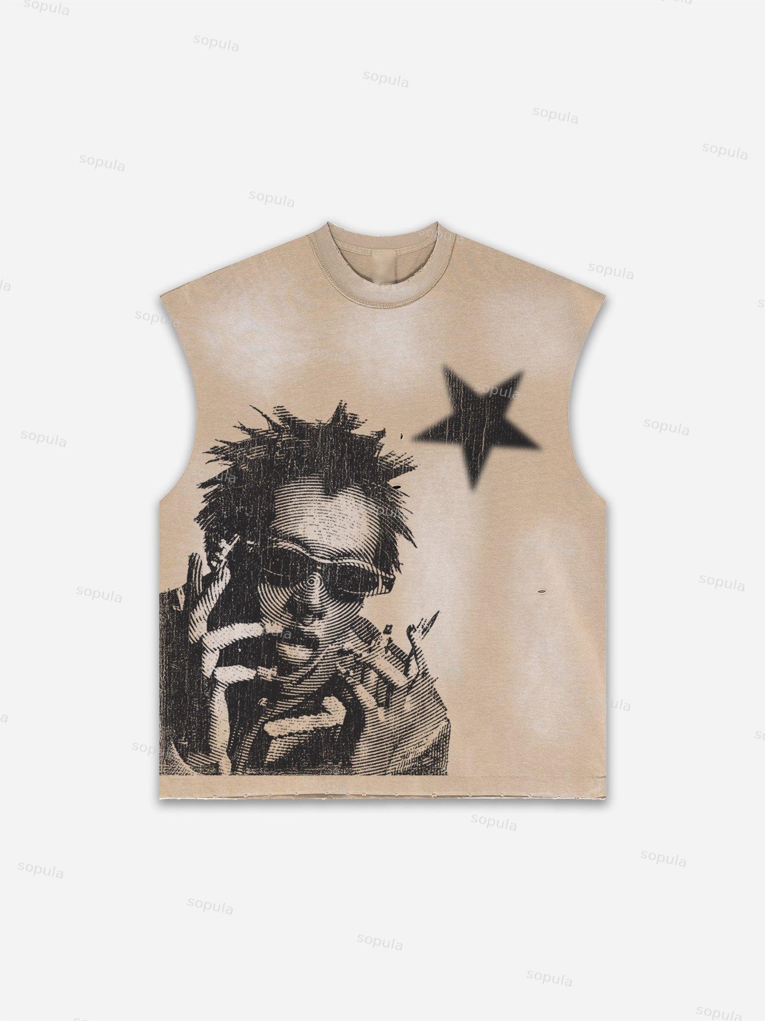 Men's Washed Savage Eagle Head Print Tank Top Product Image