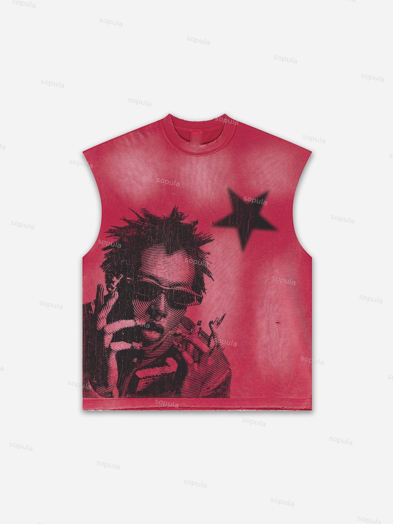 Men's Washed Savage Eagle Head Print Tank Top Product Image
