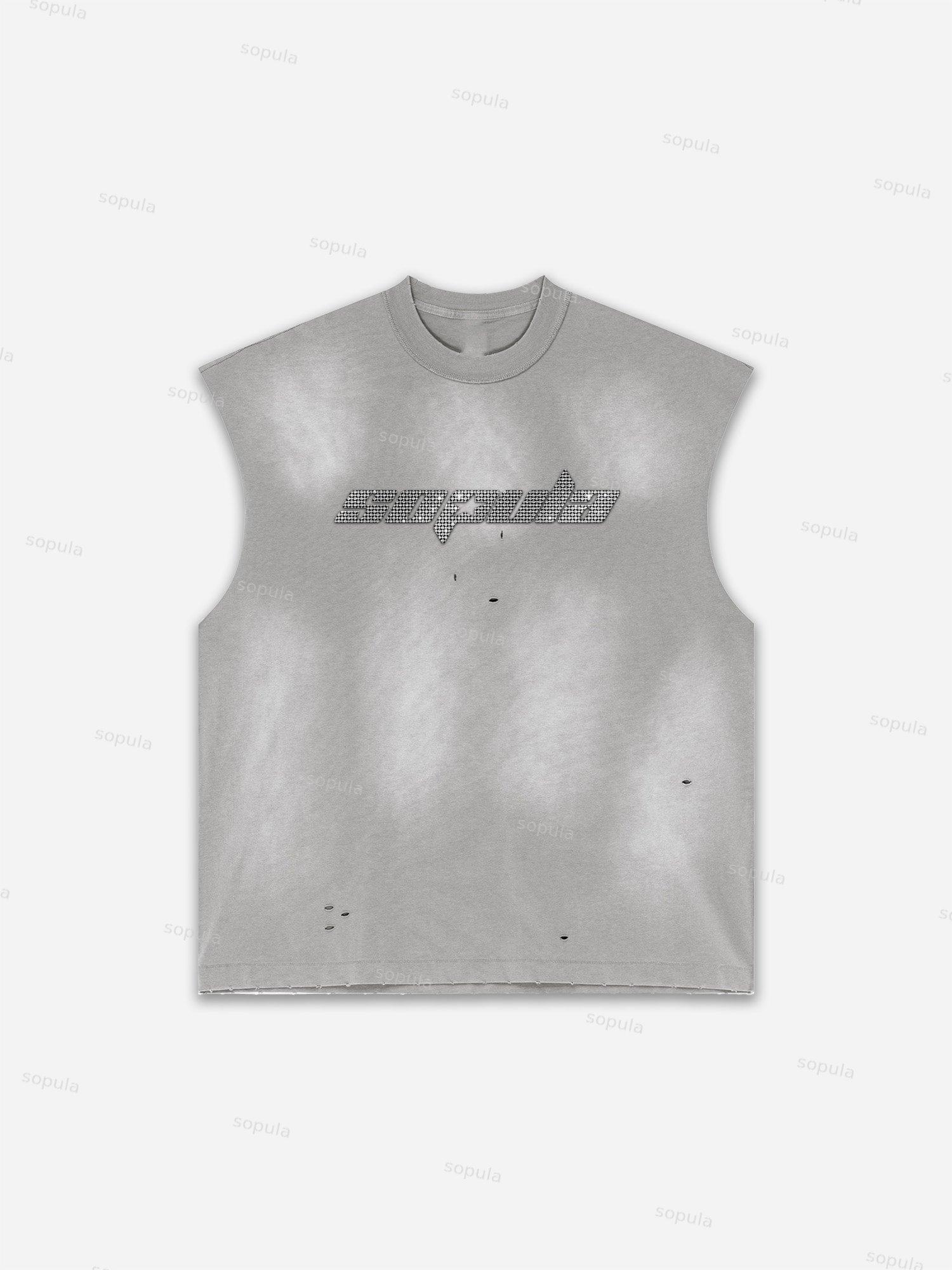 Sopula Faux Stamped Slogan Graphic Distressed Tank Top Product Image