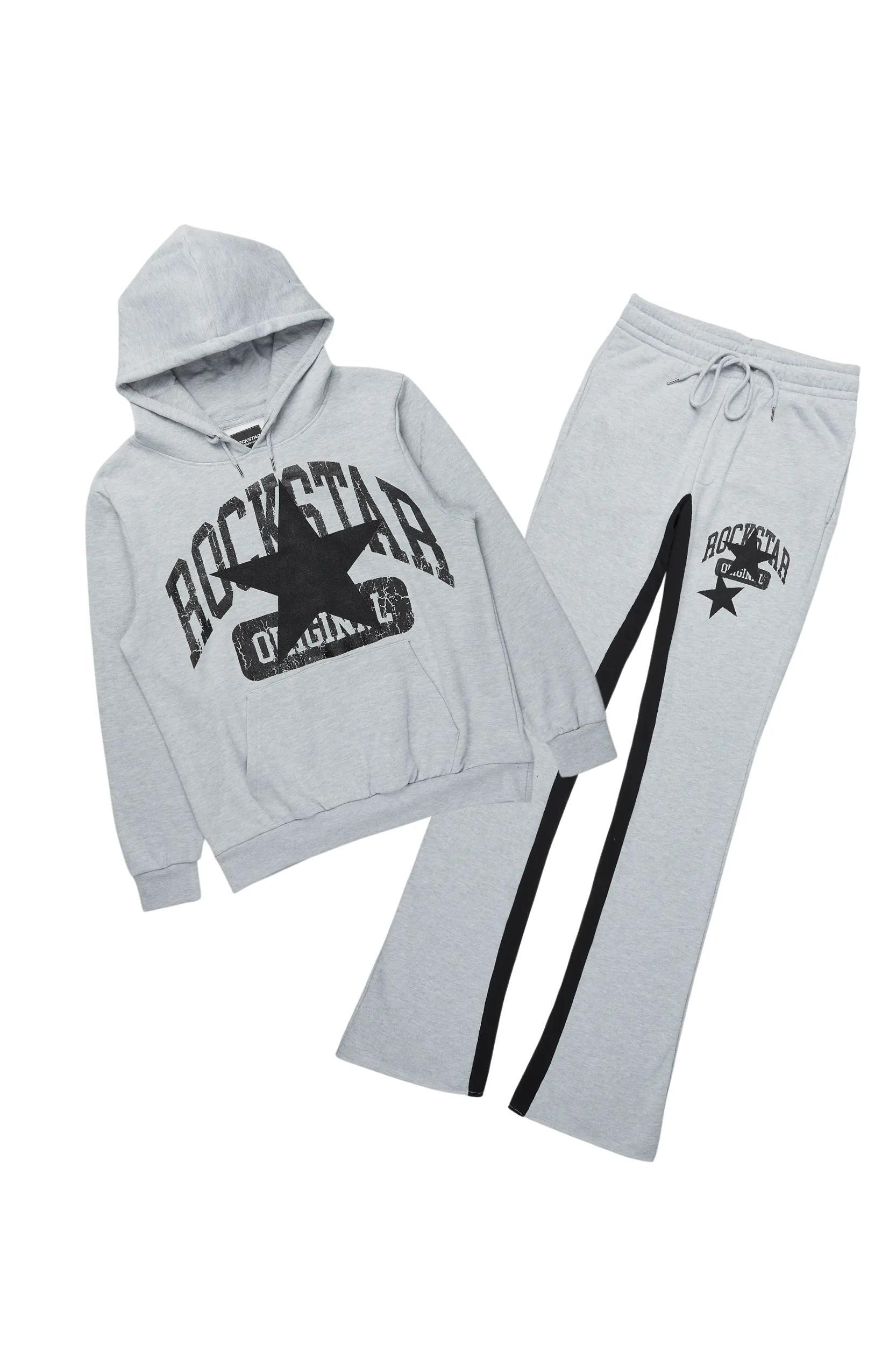 Mallor Heather Grey Baggy Stacked Hoodie Track Set Male Product Image