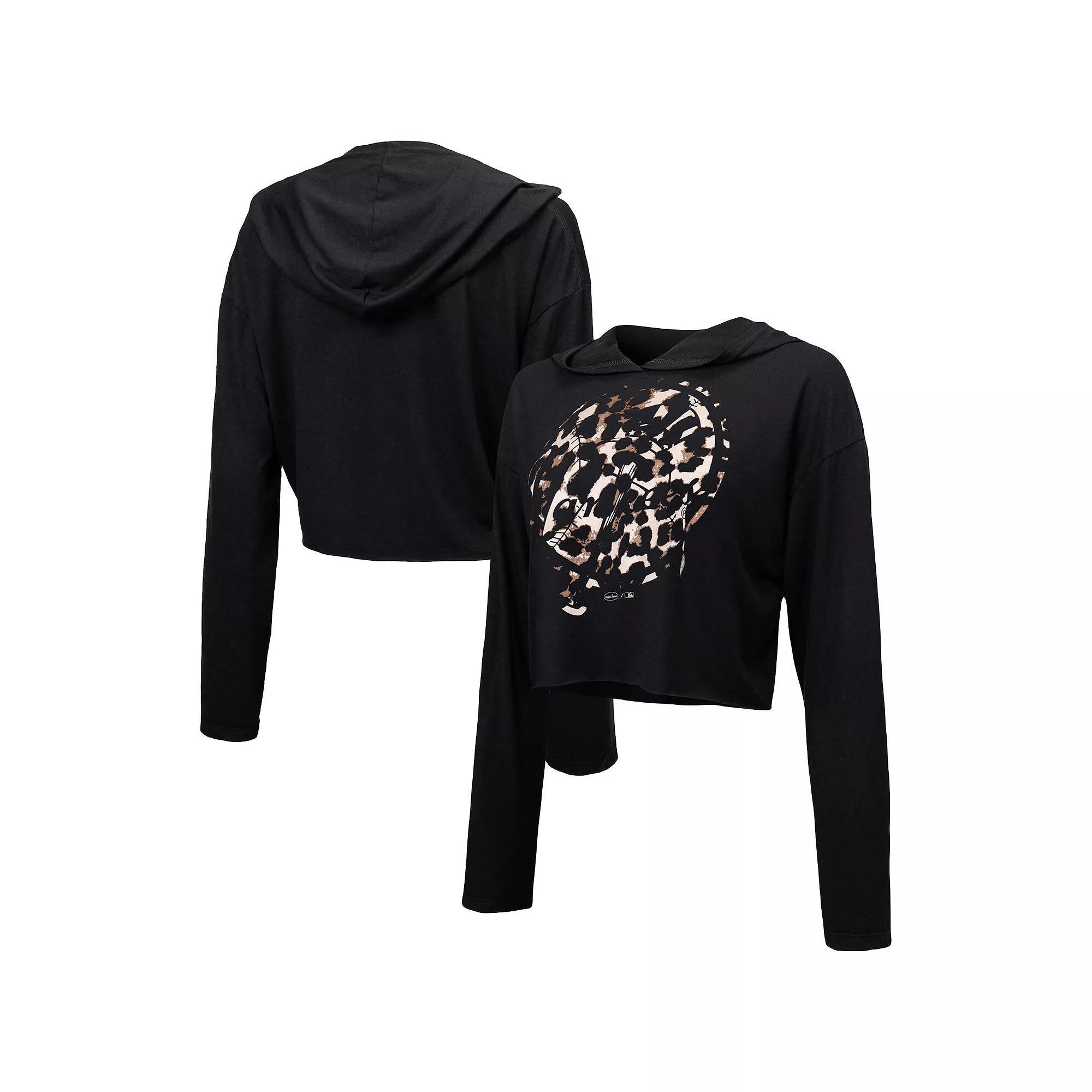 Women's Majestic Threads Black New York Yankees Leopard Cropped Hoodie, Size: 2XL Product Image