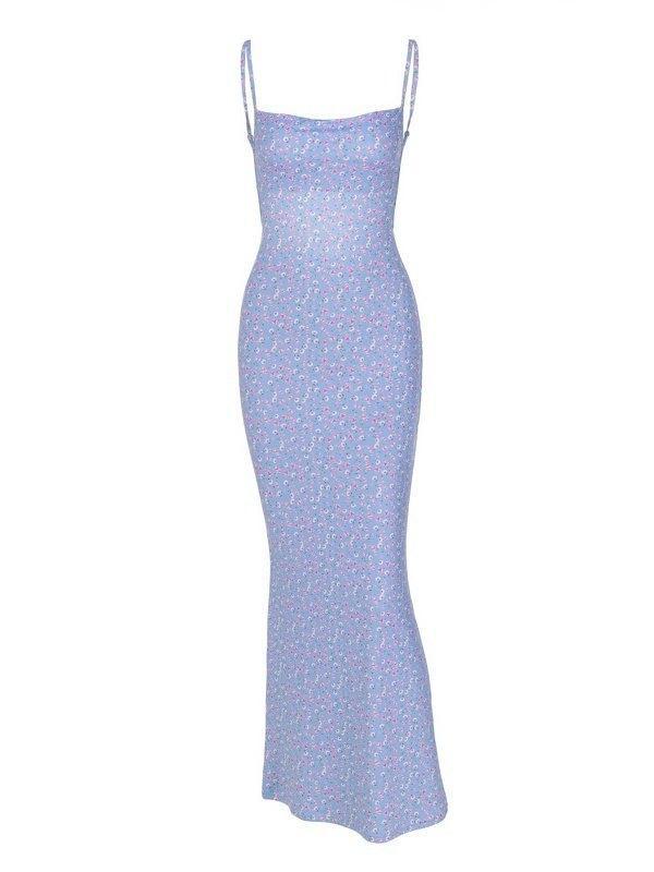 Backless Floral Print Bodycon Maxi Dress Product Image