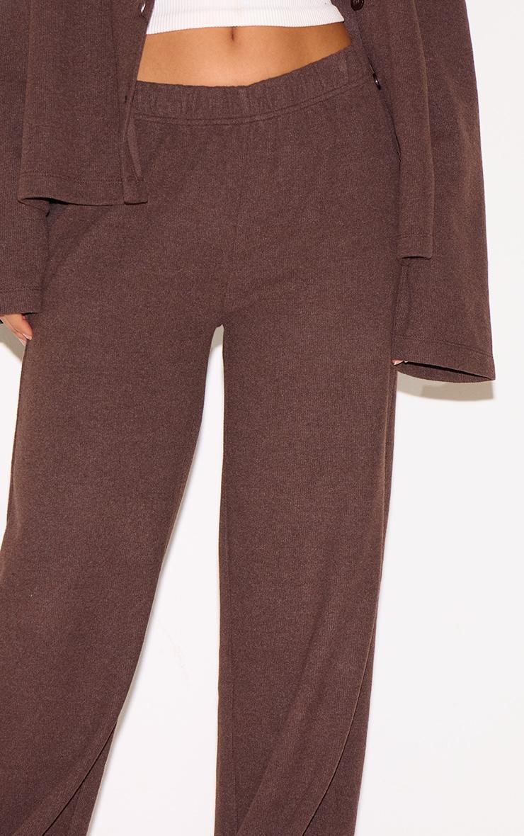 Brown Heavy Brushed Rib Slouchy Wide Leg Pants Product Image
