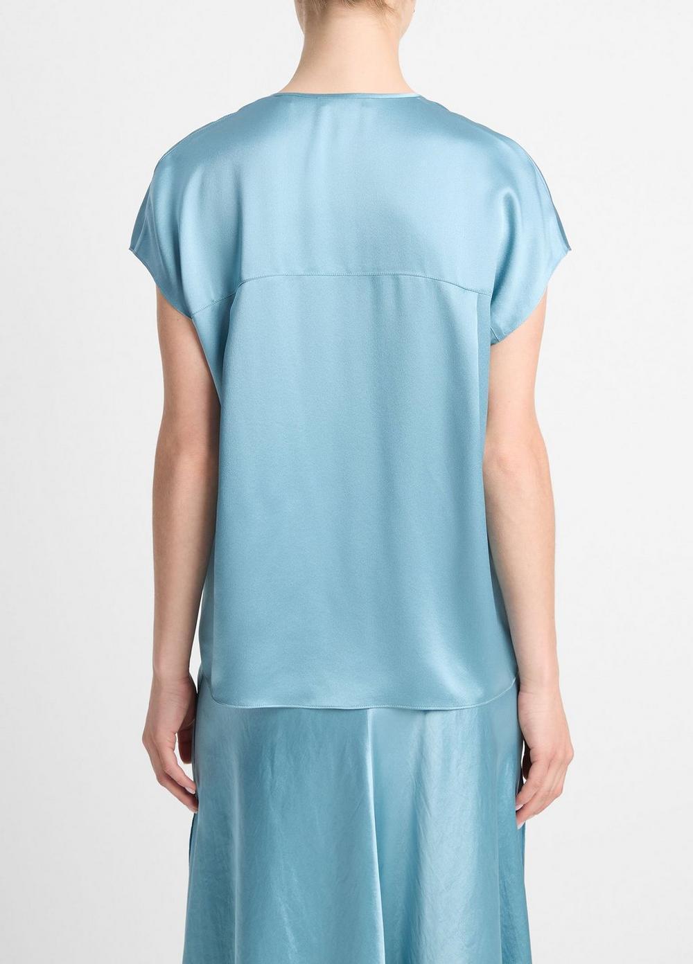 Womens Silk Cap-Sleeve Half-placket Blouse, Jade Sea, Size XS Vince Product Image