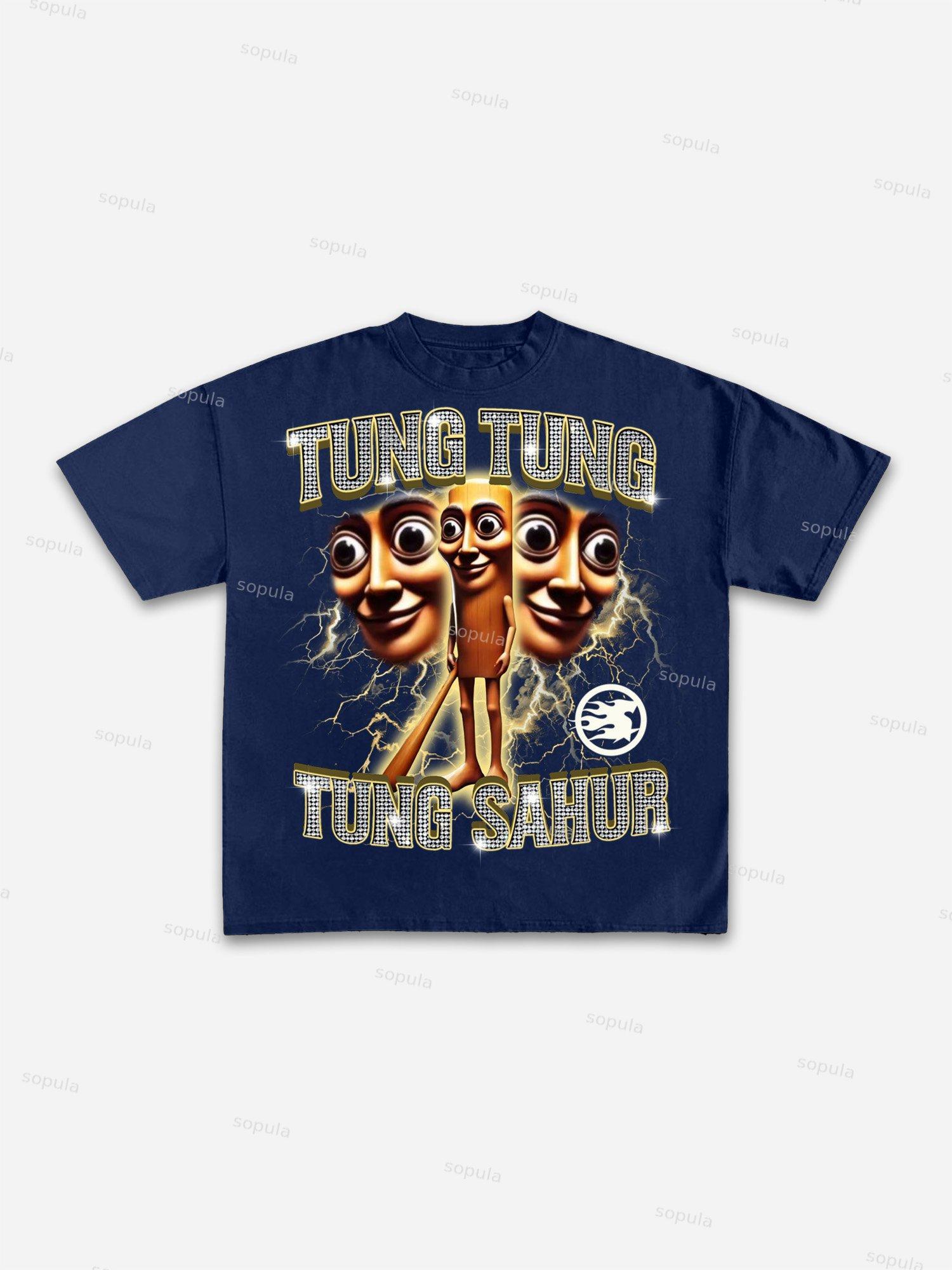 Tung Tung Tung Sahur Vintage Graphic Cotton T-shirt Product Image