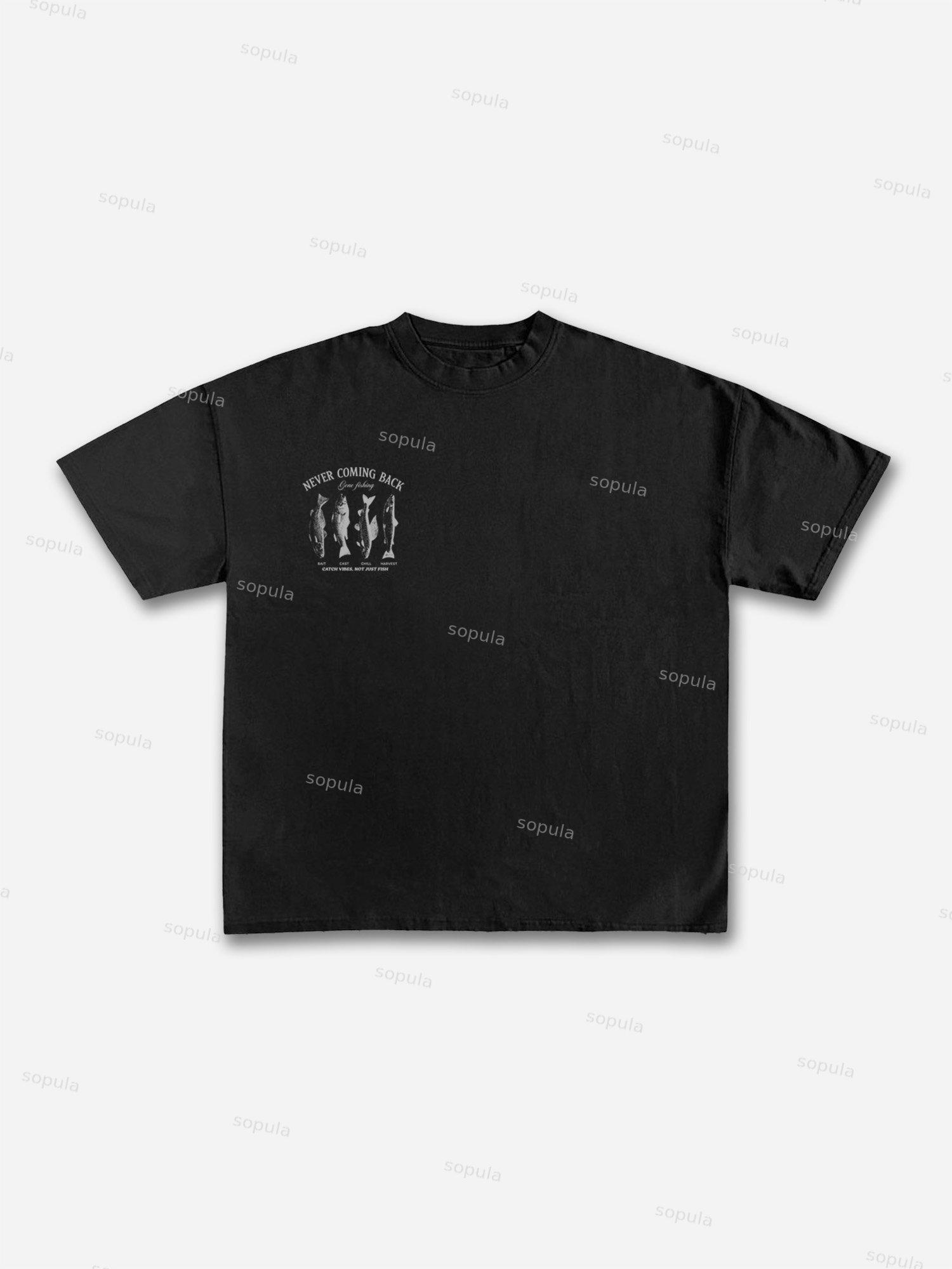 Vacation Wear Guide Vintage Sea Fishing Graphic Cotton T-shirt Product Image