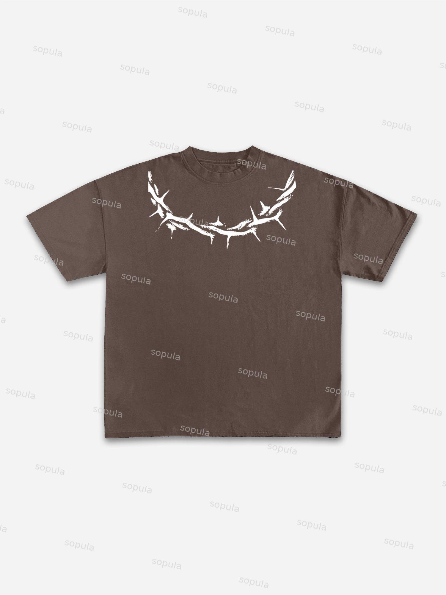 Thorn Neckline Jesus Alphabet Graphic Cotton T-shirt Product Image