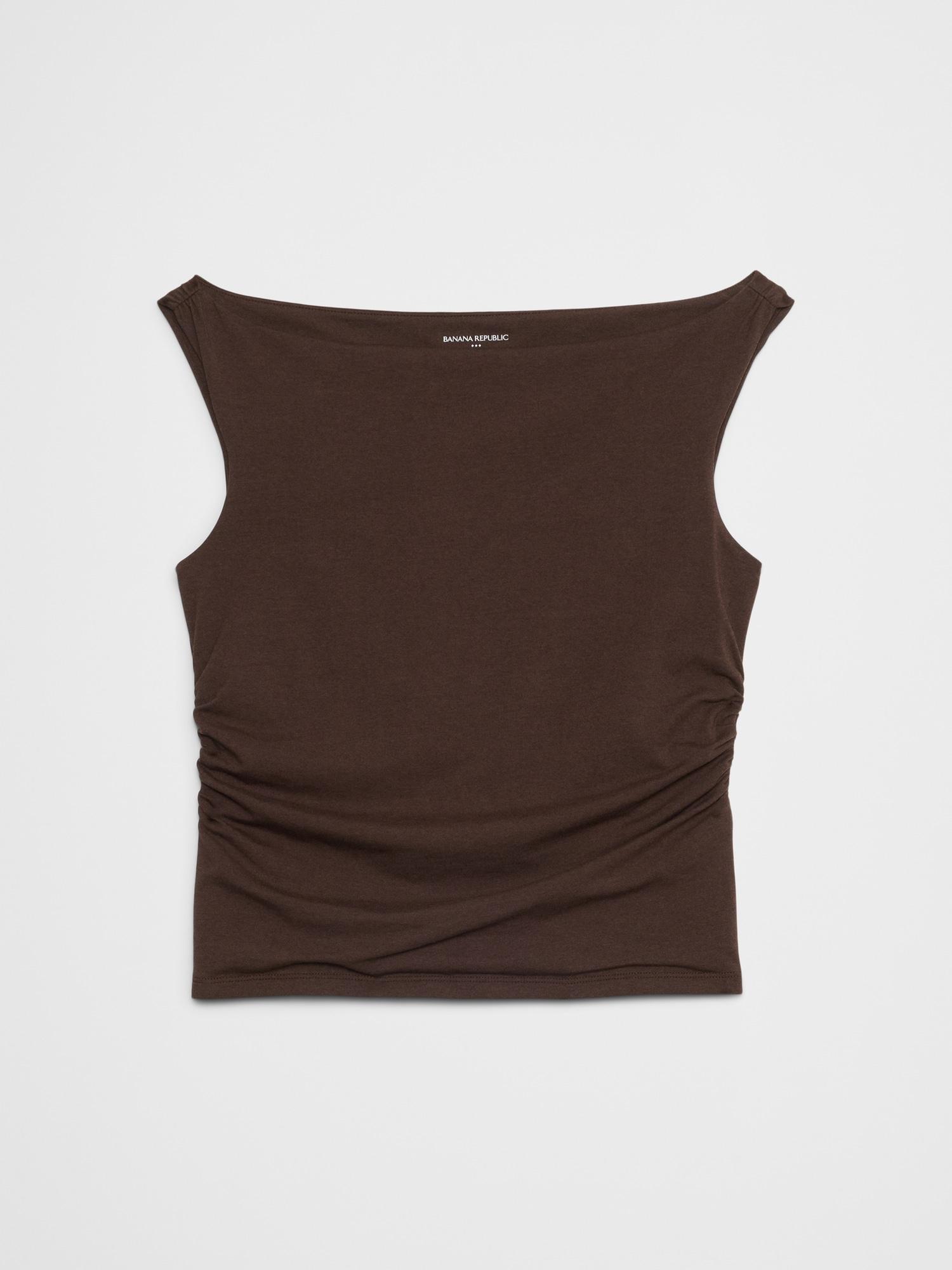 Soft Stretch Shirred-Waist Boat-Neck Top Product Image