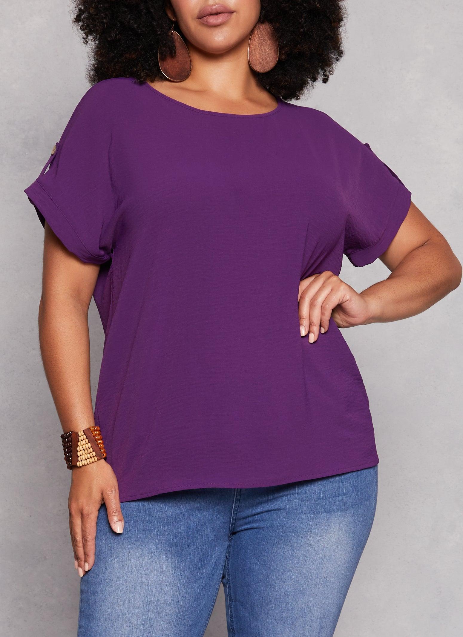 Womens Plus Size Airy Tabbed Short Sleeve Top Product Image