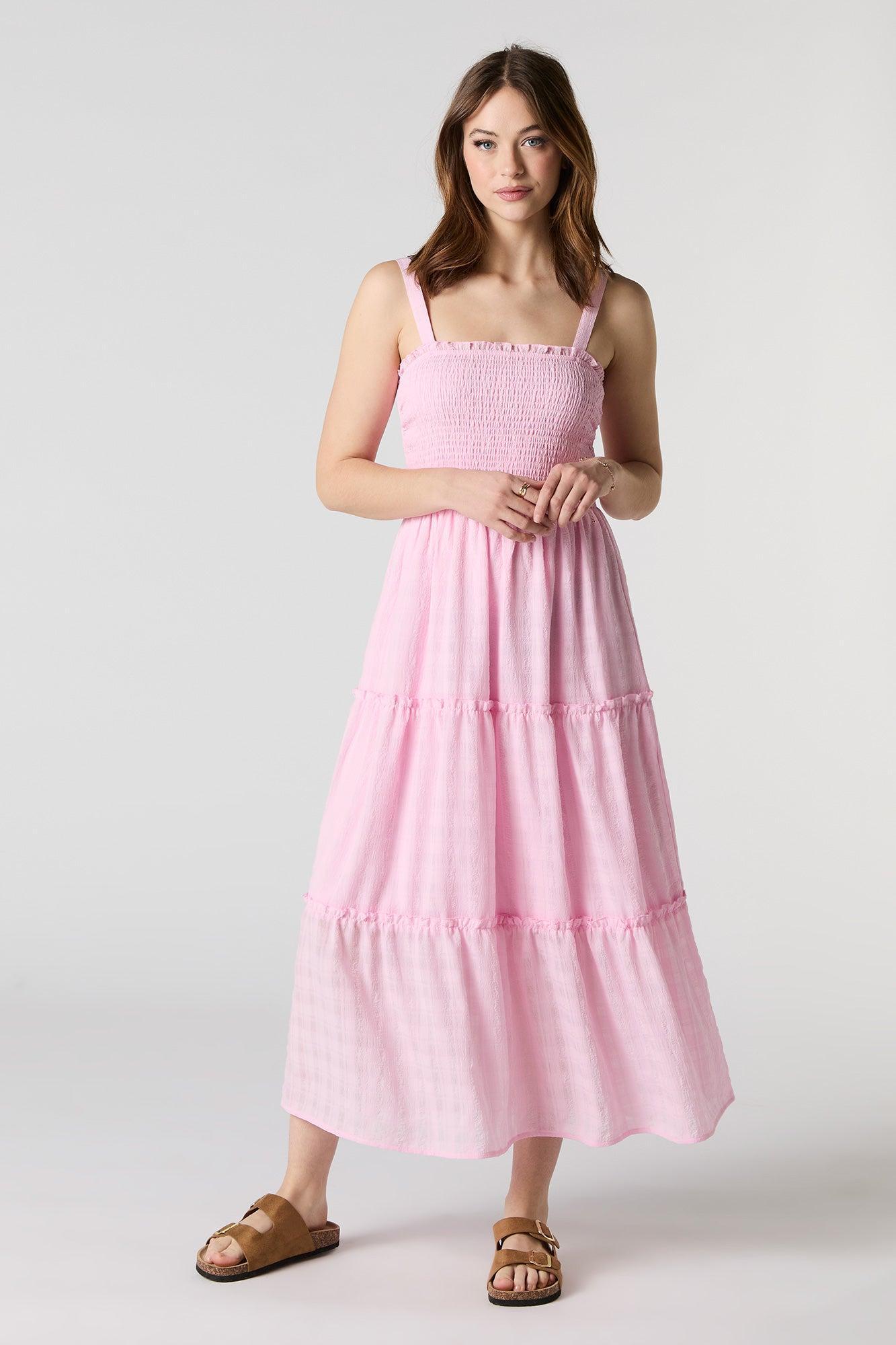 Textured Smocked Tiered Midi Dress Female Product Image