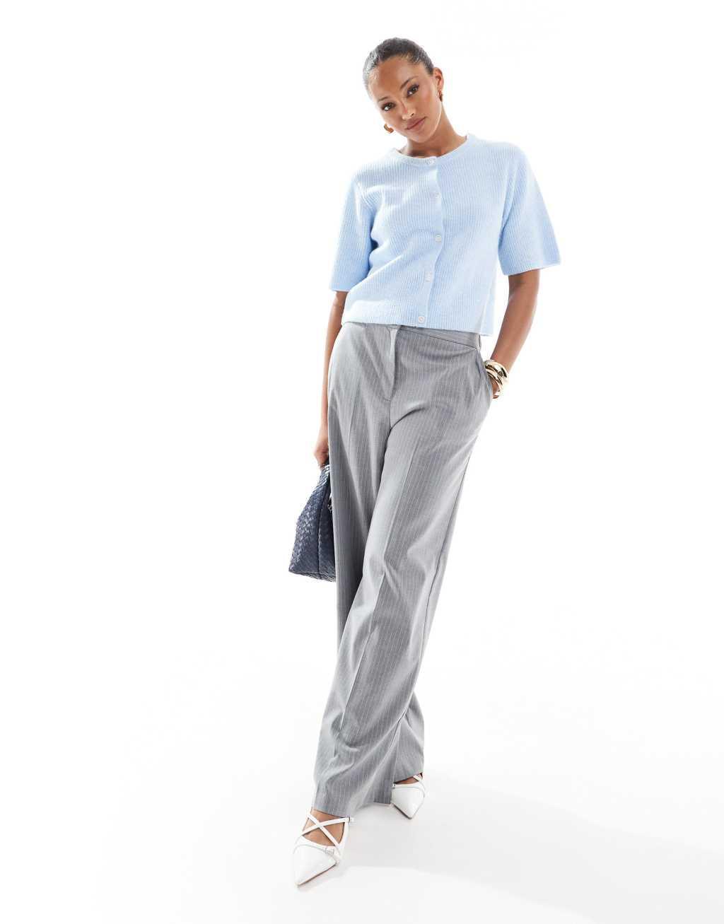 Pieces soft knit short sleeve cardigan in blue Product Image