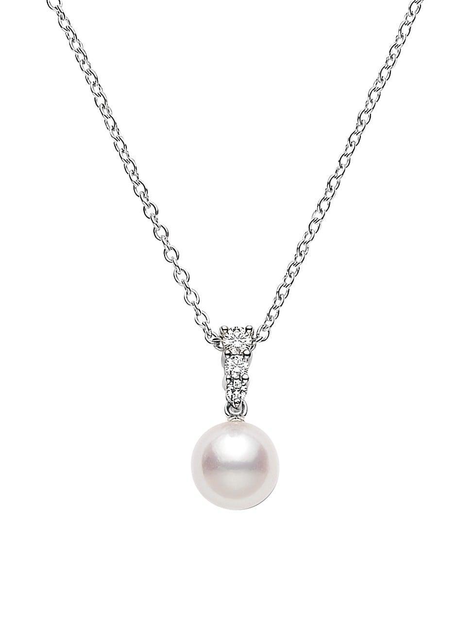 Womens Morning Dew 8MM Cultured Akoya Pearl & Diamond Pendant Necklace Product Image