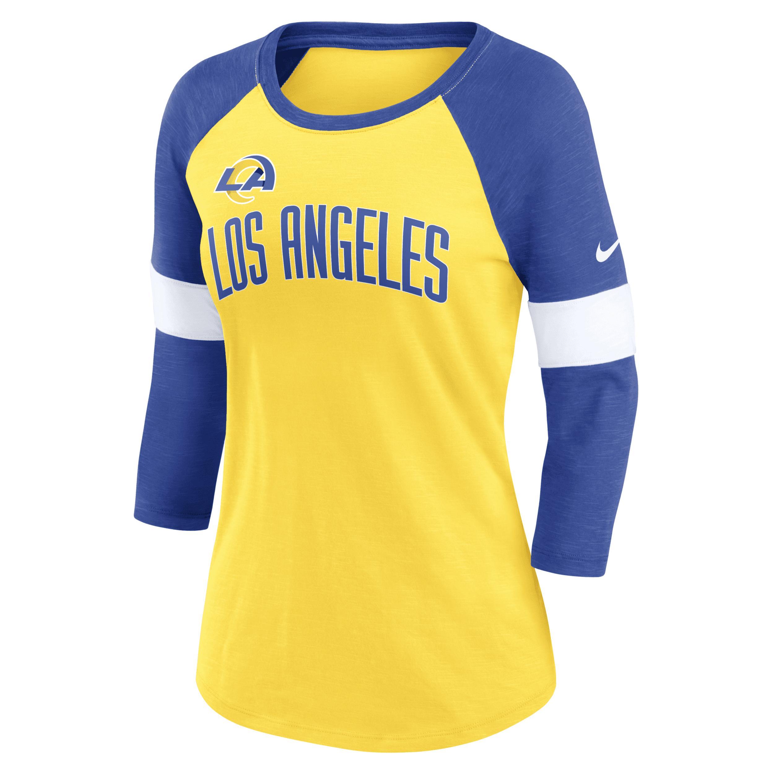 Womens Nike Los Angeles Rams Heather /Heather Royal Football Pride Raglan 3/4-Sleeve T-Shirt Product Image