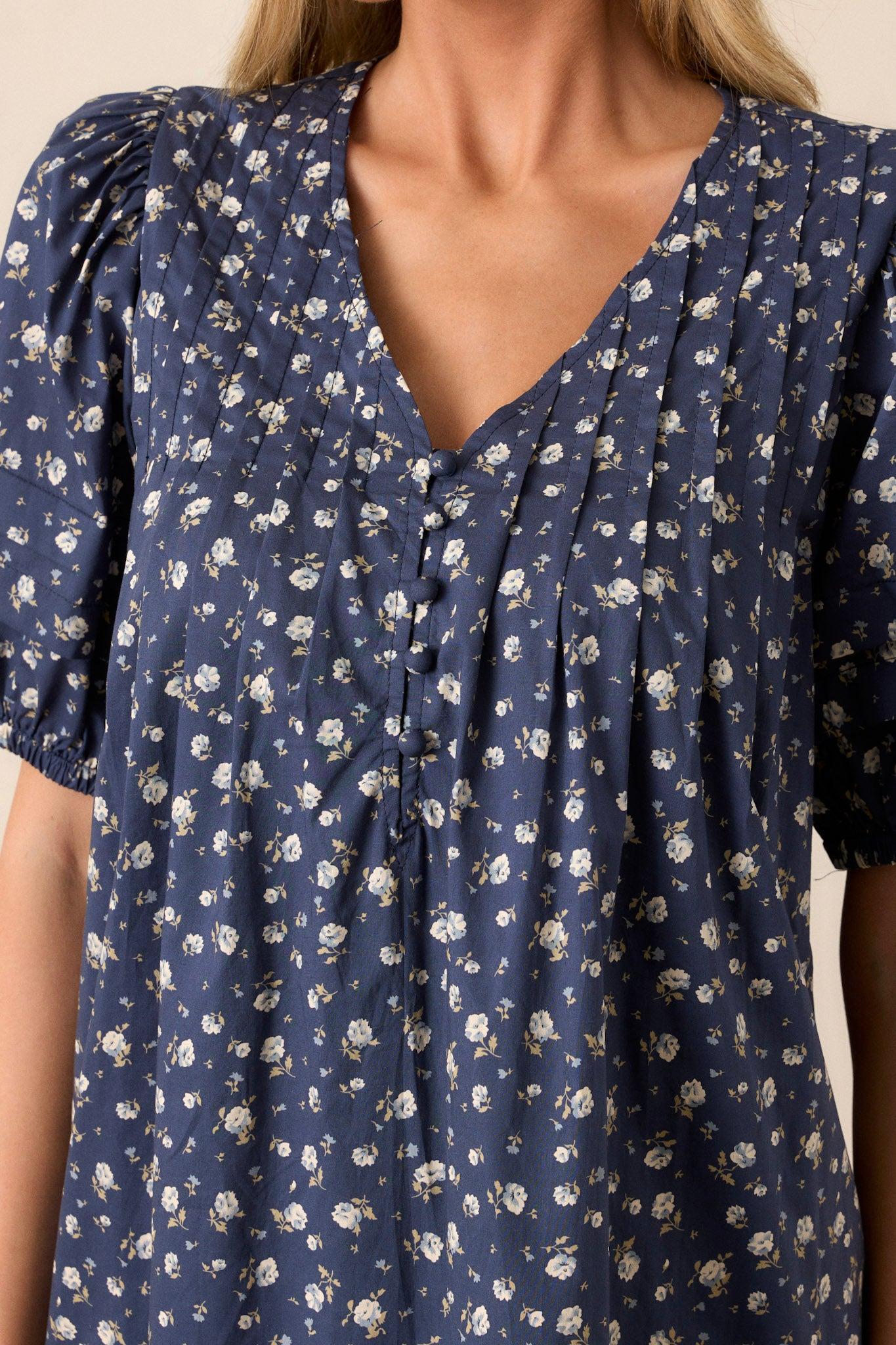 Never Enough 100% Cotton Navy Puff Sleeve Mini Dress Product Image