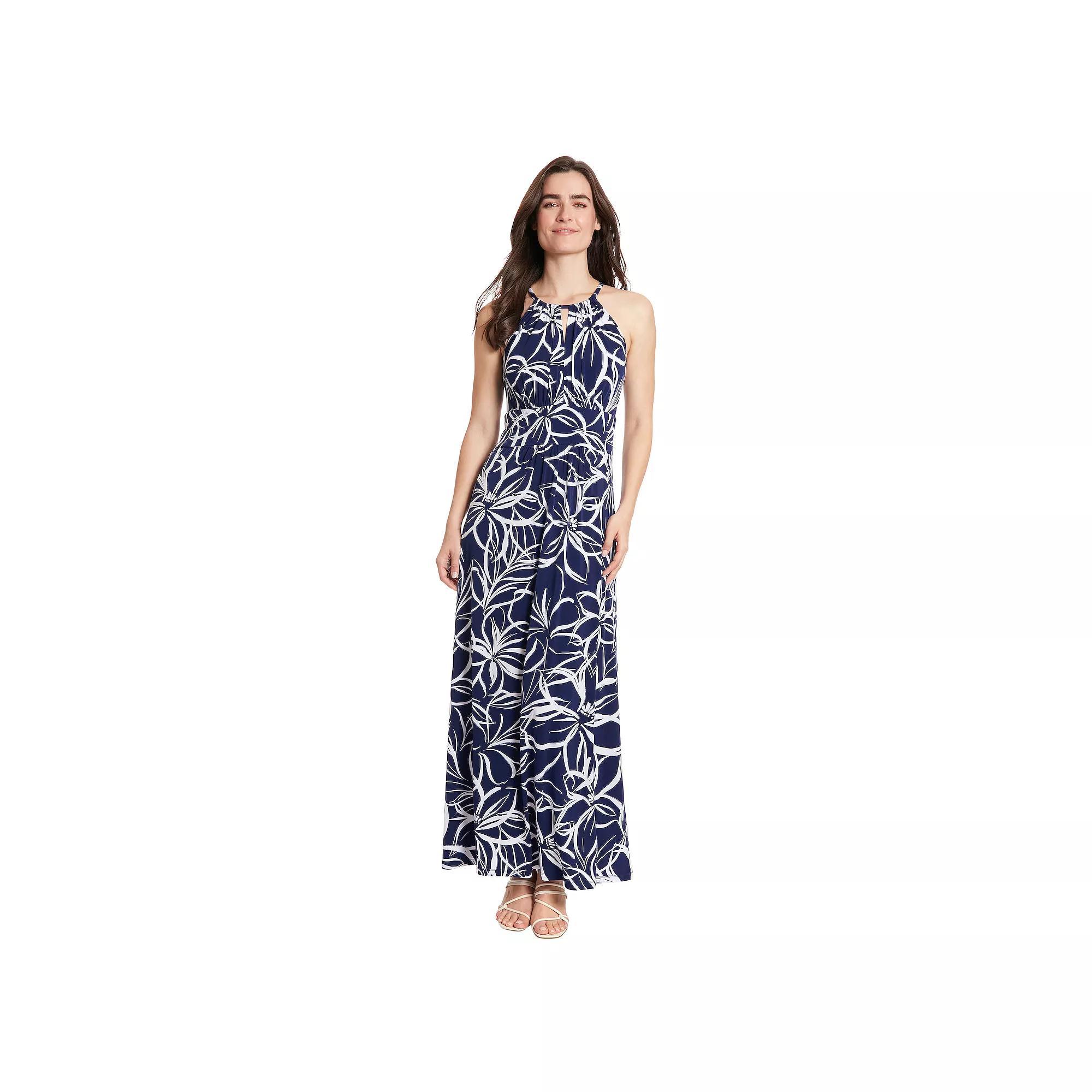 Petite London Times Halter Neck Maxi Dress, Women's, Size: 10 Petite, Navy White Floral Product Image