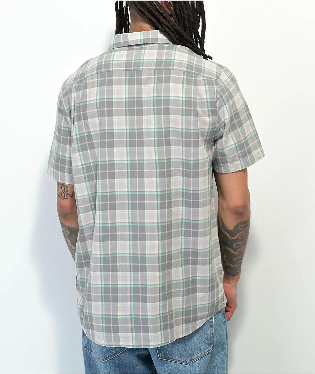 Volcom Benson Grey Plaid Short Sleeve Button Up Shirt Product Image
