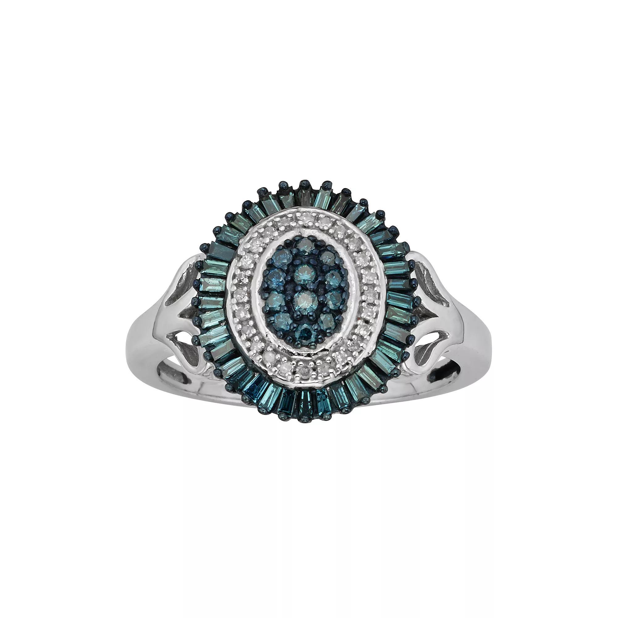 Jewelexcess Sterling Silver 1/2-ct. T.W. Blue and White Diamond Halo Ring, Women's, Size: 7 Product Image
