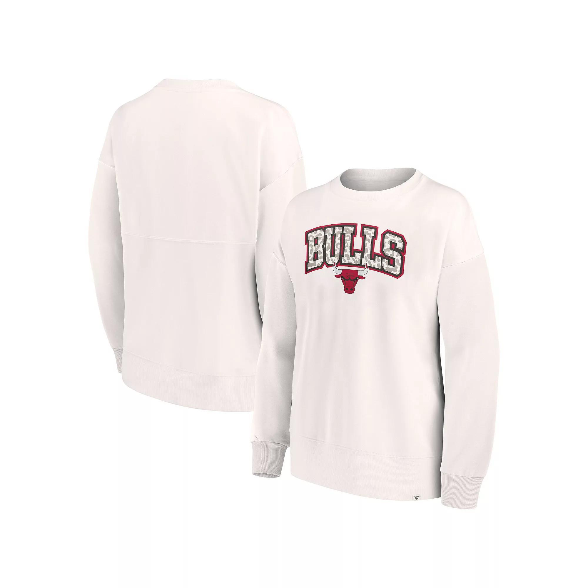 Women's Fanatics Branded White Chicago Bulls Tonal Leopard Pullover Sweatshirt, Size: Medium Product Image
