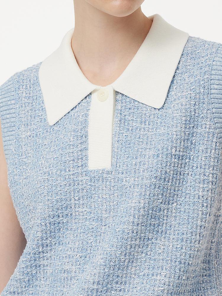 Contrast Collar Women Knit Polo Tank Top Product Image