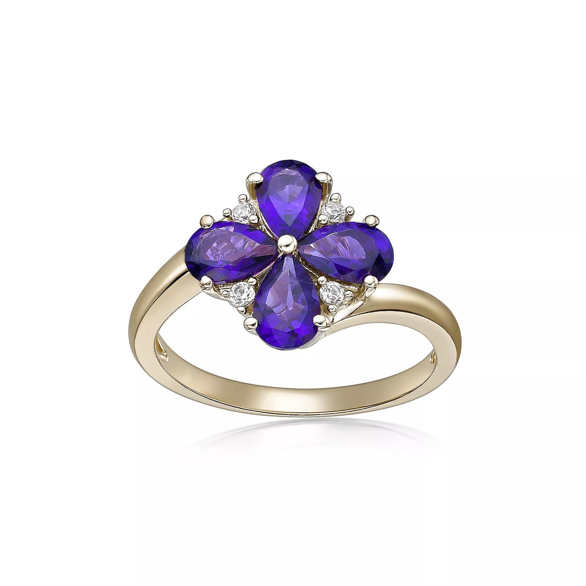 Gemminded 2 Micron Gold Over Silver Amethyst & Lab-Created White Sapphire Flower Ring, Women's, Size: 5, Gold Tone Product Image