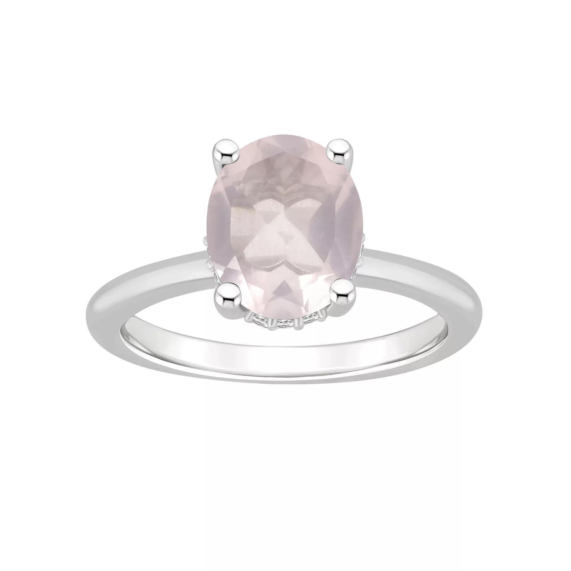 Alyson Layne Sterling Silver 10 mm x 8 mm Oval Gemstone & Diamond Accent Ring, Women's, Size: 6, Pink Quartz Product Image