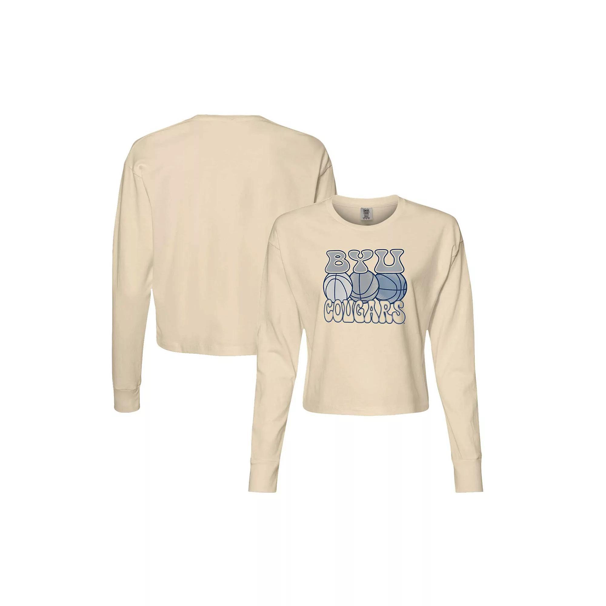 Women's Natural BYU Cougars Comfort Colors Basketball Cropped Long Sleeve T-Shirt, Size: Medium, Beige Product Image