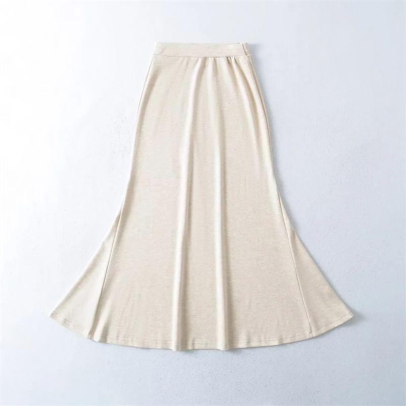 High Waist Plain Maxi Fishtail Skirt Product Image