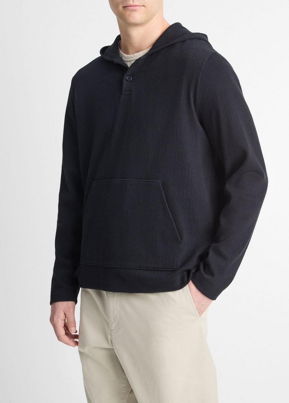 Mens Herringbone Cotton-Blend Terry Henley Hoodie, Coastal Blue, Size XS Vince Product Image