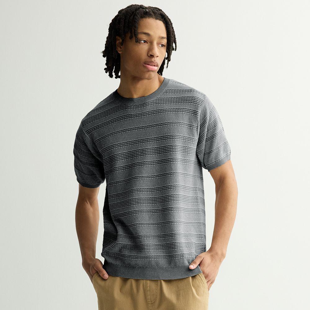 Men's Retrofit Short Sleeve Textured Knit Sweater Tee, Size: Large, Black Product Image