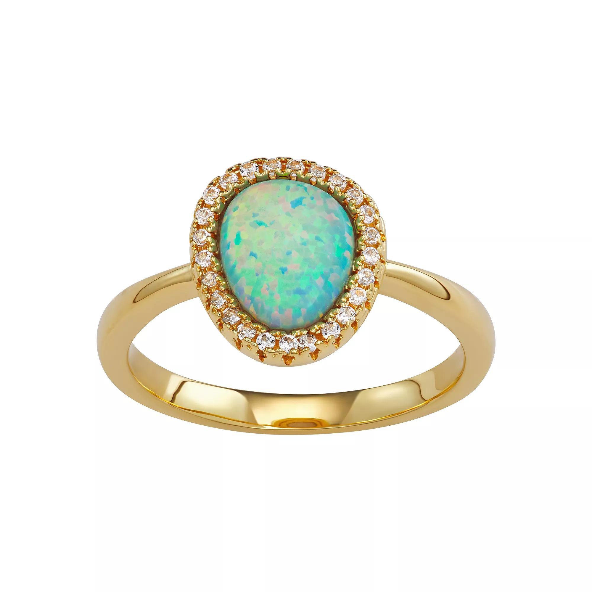 18K Gold over Sterling Silver Lab-Created Opal & White Sapphire Ring, Women's, Size: 7, Gold Tone Product Image