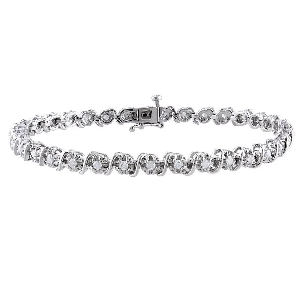 Stella Grace Sterling Silver 1 Carat T.W Diamond S-Shaped Bracelet, Womens Product Image