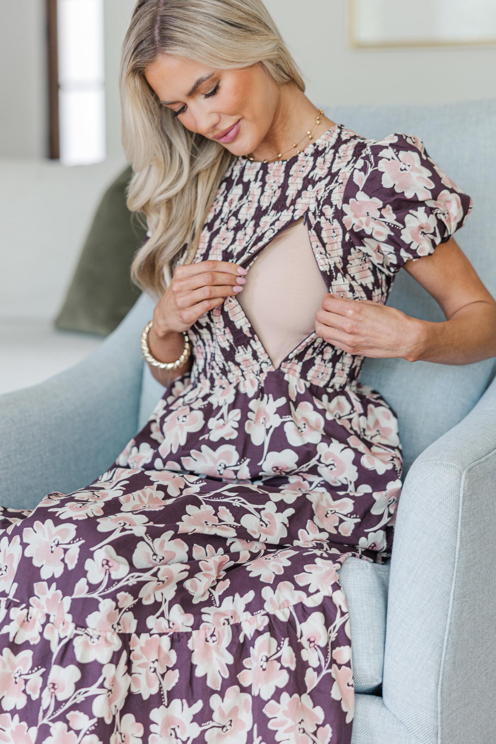NURSING COLLECTION: Make The Right Choice Burgundy Red Abstract Maxi Dress Female Product Image